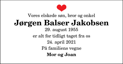 Dødsannoncen for Jørgen Balser Jakobsen - Aalborg