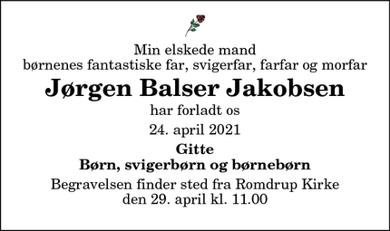 Dødsannoncen for Jørgen Balser Jakobsen - Aalborg