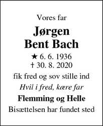 Dødsannoncen for Jørgen
Bent Bach - Karrebæksminde, Næstved