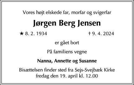 Dødsannoncen for Jørgen Berg Jensen - Silkeborg