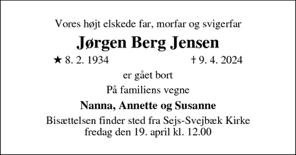 Dødsannoncen for Jørgen Berg Jensen - Silkeborg