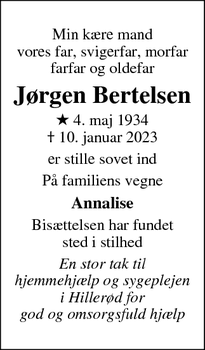 Dødsannoncen for Jørgen Bertelsen - Hillerød