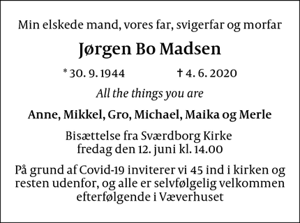 Dødsannoncen for Jørgen Bo Madsen - Vordingborg