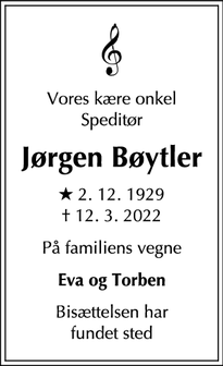 Dødsannoncen for Jørgen Bøytler - Hillerød