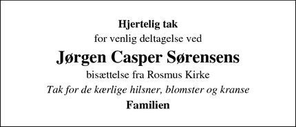Taksigelsen for Jørgen Casper Sørensens - grenå