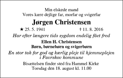 Dødsannoncen for Jørgen Christensen - Hammel