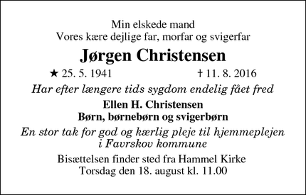 Dødsannoncen for Jørgen Christensen - Hammel