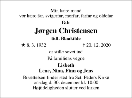 Dødsannoncen for Jørgen Christensen - Slagelse