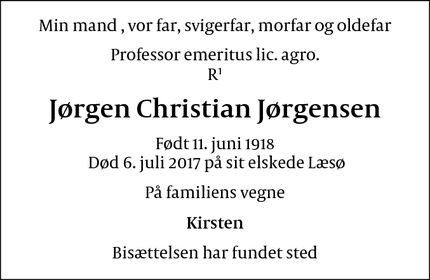 Dødsannoncen for Jørgen Christian Jørgensen - Holte