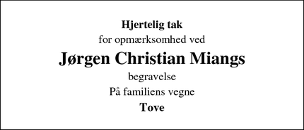 Taksigelsen for Jørgen Christian Miang - Rødding