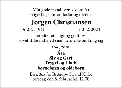 Dødsannoncen for Jørgen Christiansen - Brøndby Strand