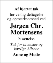 Taksigelsen for Jørgen Chr.
Mortensen - Birkerød