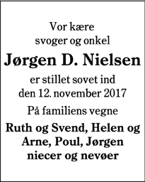 Dødsannoncen for Jørgen D. Nielsen - Hostrup