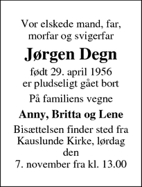 Dødsannoncen for Jørgen Degn - Middelfart