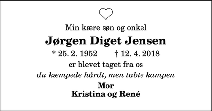 Dødsannoncen for Jørgen Diget Jensen - Skagen