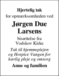 Taksigelsen for Jørgen Due
Larsen - Vodskov