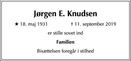 Dødsannoncen for Jørgen E. Knudsen - Frederiksberg