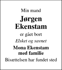 Dødsannoncen for Jørgen Ekenstam - Grenaa