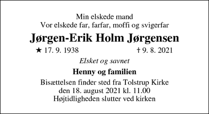 Dødsannoncen for Jørgen-Erik Holm Jørgensen - Gedved