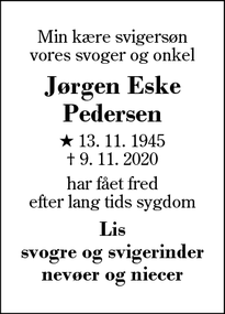 Dødsannoncen for Jørgen Eske Pedersen - Snejbjerg