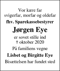 Dødsannoncen for Jørgen Eye - Skanderborg