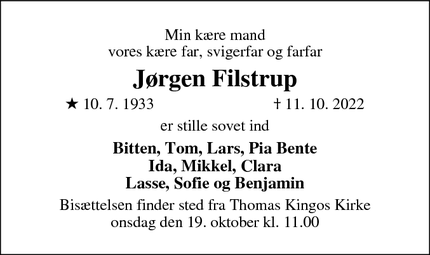 Dødsannoncen for Jørgen Filstrup - Odense  m