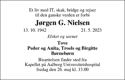 Dødsannoncen for Jørgen G. Nielsen - Aalborg