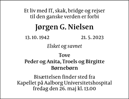 Dødsannoncen for Jørgen G. Nielsen - Aalborg 