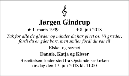 Dødsannoncen for Jørgen Gindrup - Albertslund