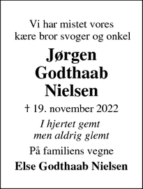 Dødsannoncen for Jørgen Godthaab Nielsen - Mønsted