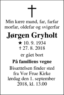 Dødsannoncen for Jørgen Gryholt - Odense