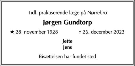 Dødsannoncen for Jørgen Gundtorp - Nærum