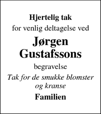 Dødsannoncen for Jørgen Gustafssons - Sdr.broby