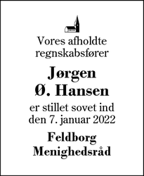Dødsannoncen for Jørgen
Ø. Hansen - Feldborg