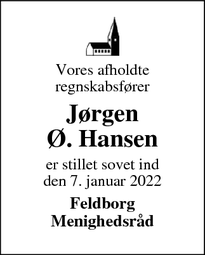 Dødsannoncen for Jørgen
Ø. Hansen - Feldborg