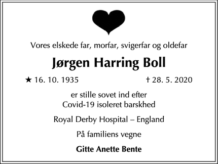 Dødsannoncen for Jørgen Harring Boll - Holte