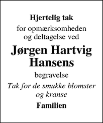 Taksigelsen for Jørgen Hartvig Hansens - Horsens