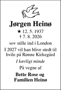 Dødsannoncen for J&oslash;rgen Hein&oslash; - London 