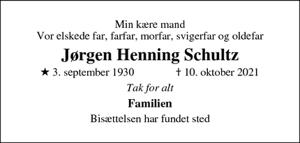 Dødsannoncen for Jørgen Henning Schultz - Allerød