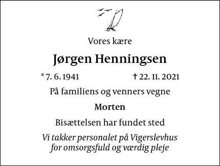 Dødsannoncen for Jørgen Henningsen - København