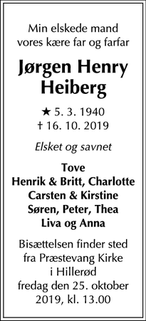 Dødsannoncen for Jørgen Henry Heiberg - Hillerød