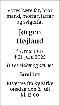 Dødsannoncen for Jørgen Højland - Ry