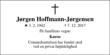 Dødsannoncen for Jørgen Hoffmann-Jørgensen - Aarhus