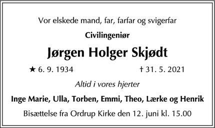 Dødsannoncen for Jørgen Holger Skjødt - Charlottenlund