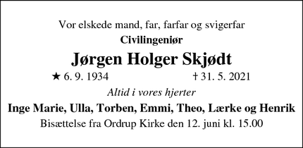 Dødsannoncen for Jørgen Holger Skjødt - Charlottenlund