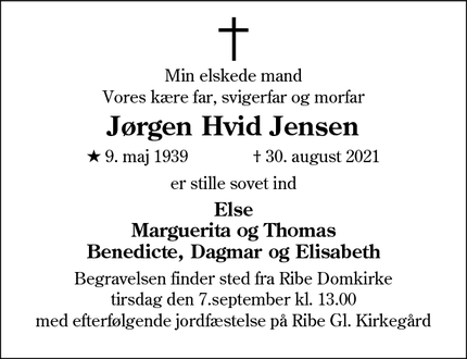 Dødsannoncen for Jørgen Hvid Jensen - Ribe