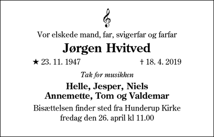 Dødsannoncen for Jørgen Hvitved - Bramming