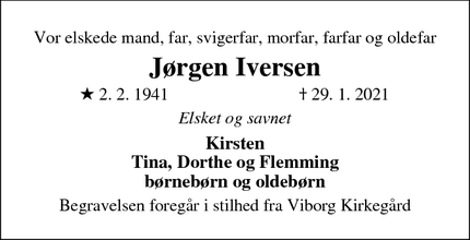 Dødsannoncen for Jørgen Iversen  - Viborg