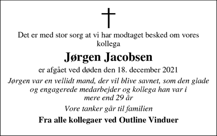 Dødsannoncen for Jørgen Jacobsen - Aars