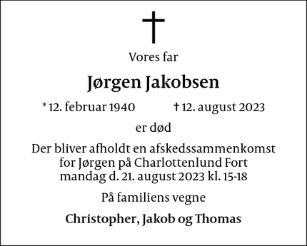 Dødsannoncen for Jørgen Jakobsen - København